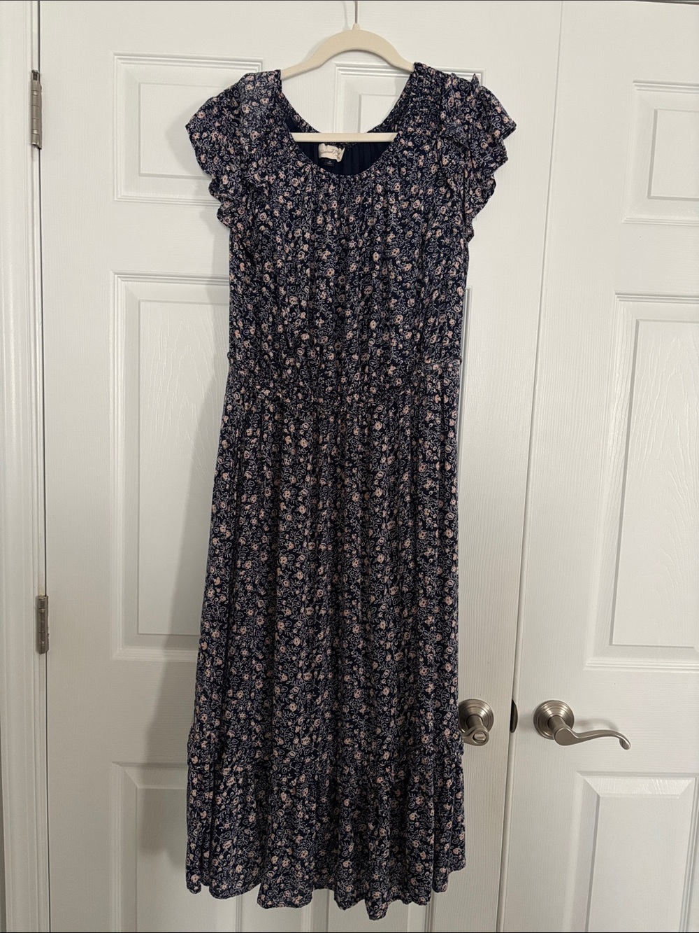 Navy Floral Maxi Dress with Pink Accents